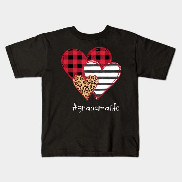 Grandmalife Shirt Striped Leopard Buffalo Plaid Printed Splicing Heart Valentine's Day Shirt Kids T-Shirt by Krysta Clothing